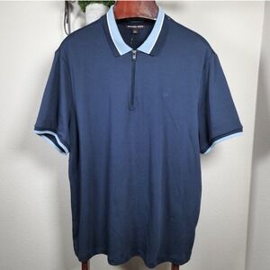 Michael Kors Men's Navy Blue Zip Neck Polo Shirt XL Short Sleeve MK Logo